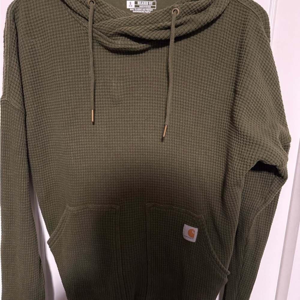 Carhartt Women's Cowl Neck waffle knit Sweater in Olive